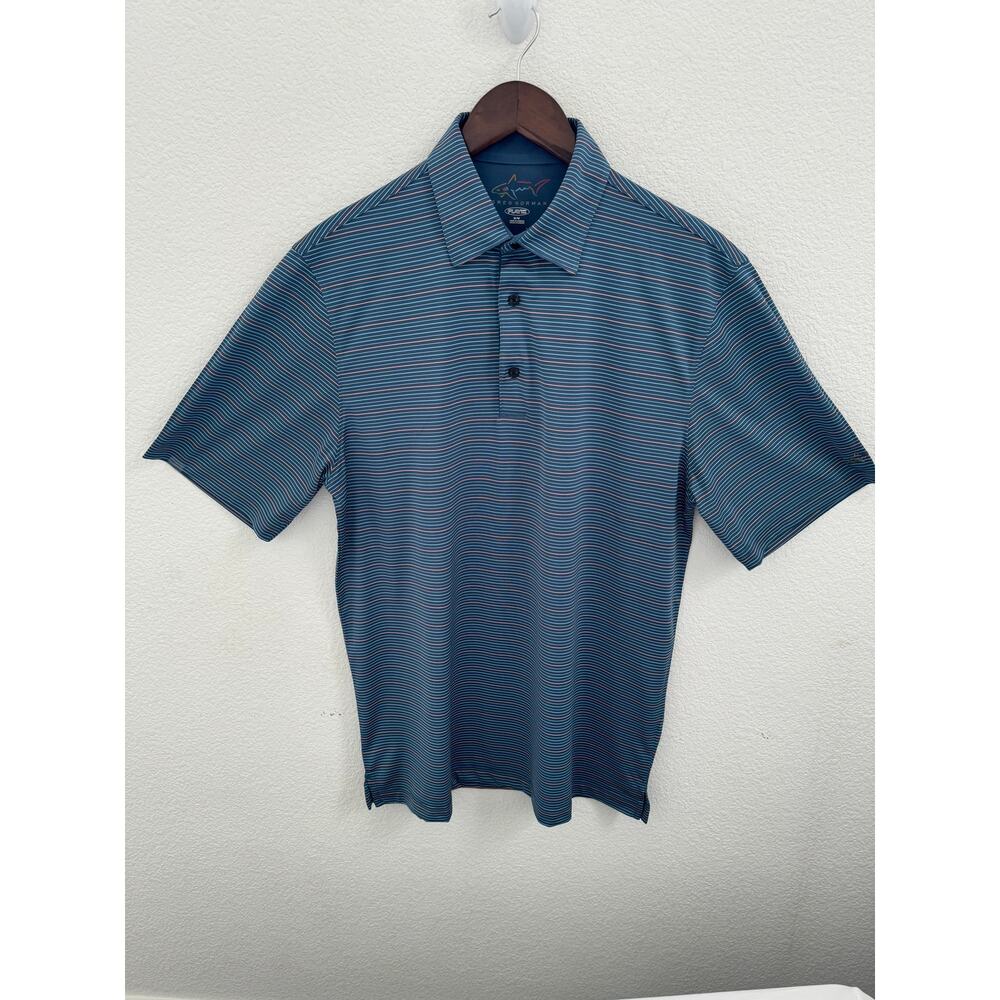 Greg Norman Collection Men's Striped Polo Shirt Blue/Orange Size M